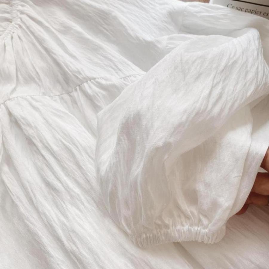 Váy BABYDOLL TRẮNG CỔ BÈO TAY BÍ Frozenhouse