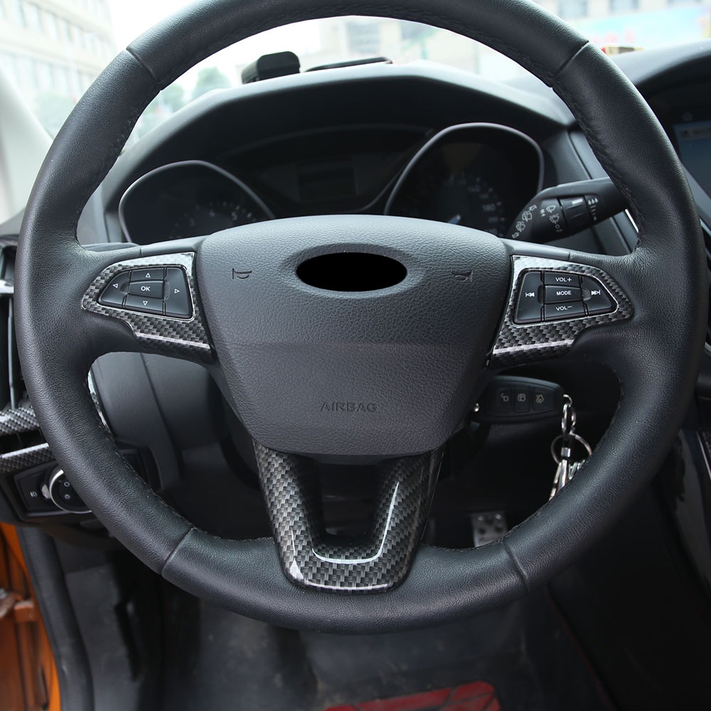 Miếng Dán Màu Đen In Họa Tiết Sợi Carbon Trang Trí Vô Lăng Xe Hơi Ford Focus 3 MK3 2015-2018