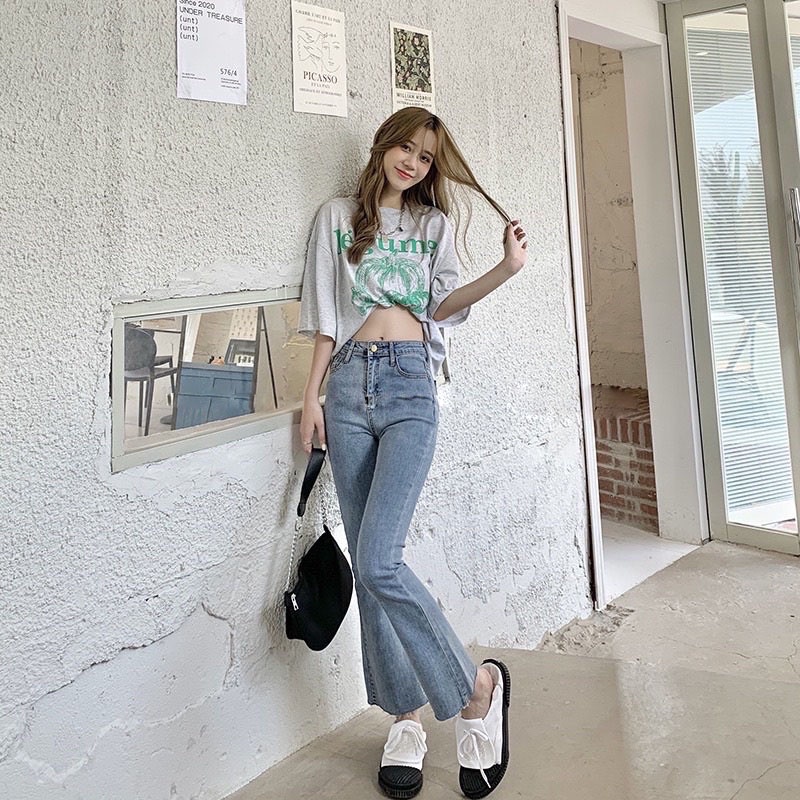 Quần jean nữ ống loe lưng cao dáng ôm skinny Minxy quần bò nữ cạp cao ống đứng loe ống nhẹ