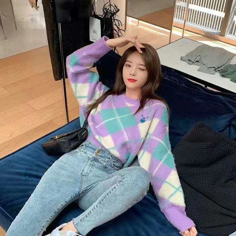 Áo sweater SUXI dệt kim dáng rộng thiết kế mới thời trang mùa thu dành cho nữ