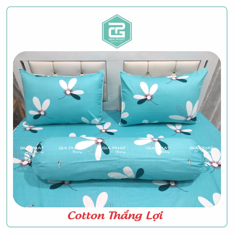 Bộ ga gối Thắng Lợi {4 món}100% Cotton chuẩn logo họa tiết Bông 4 Cánh