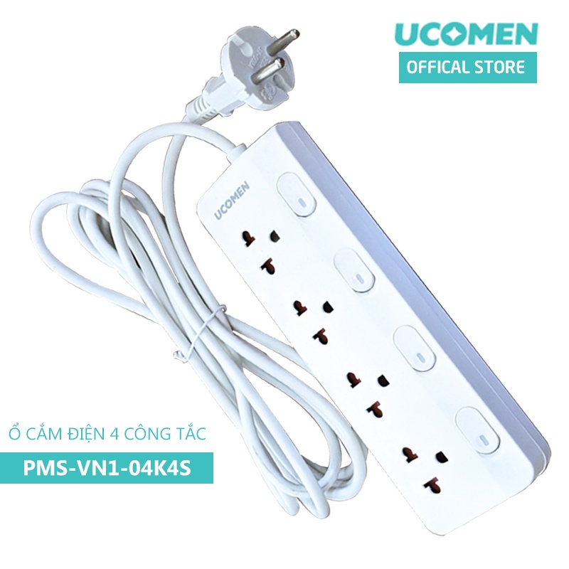 Ổ cắm điện Ucomen 04 công tắc độc lập Chống quá tải PMS-VN1-04K4S