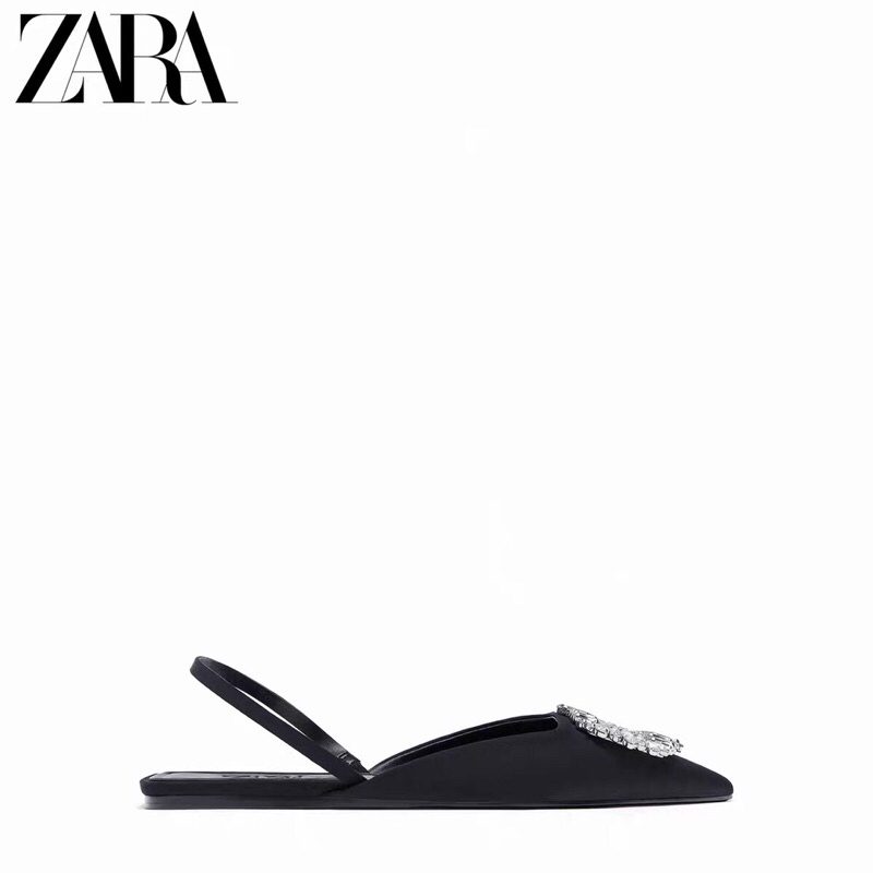 GIÀY MULE ZARA MÀU ĐEN GÓT THẤP ĐÍNH ĐÁ LẤP LÁNH