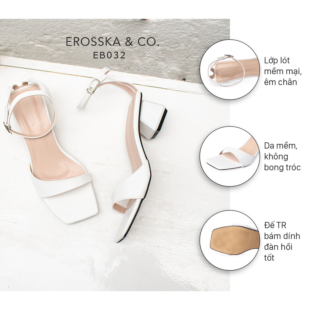 Giày sandal cao gót Erosska mũi vuông cao 3cm màu trắng - EB032