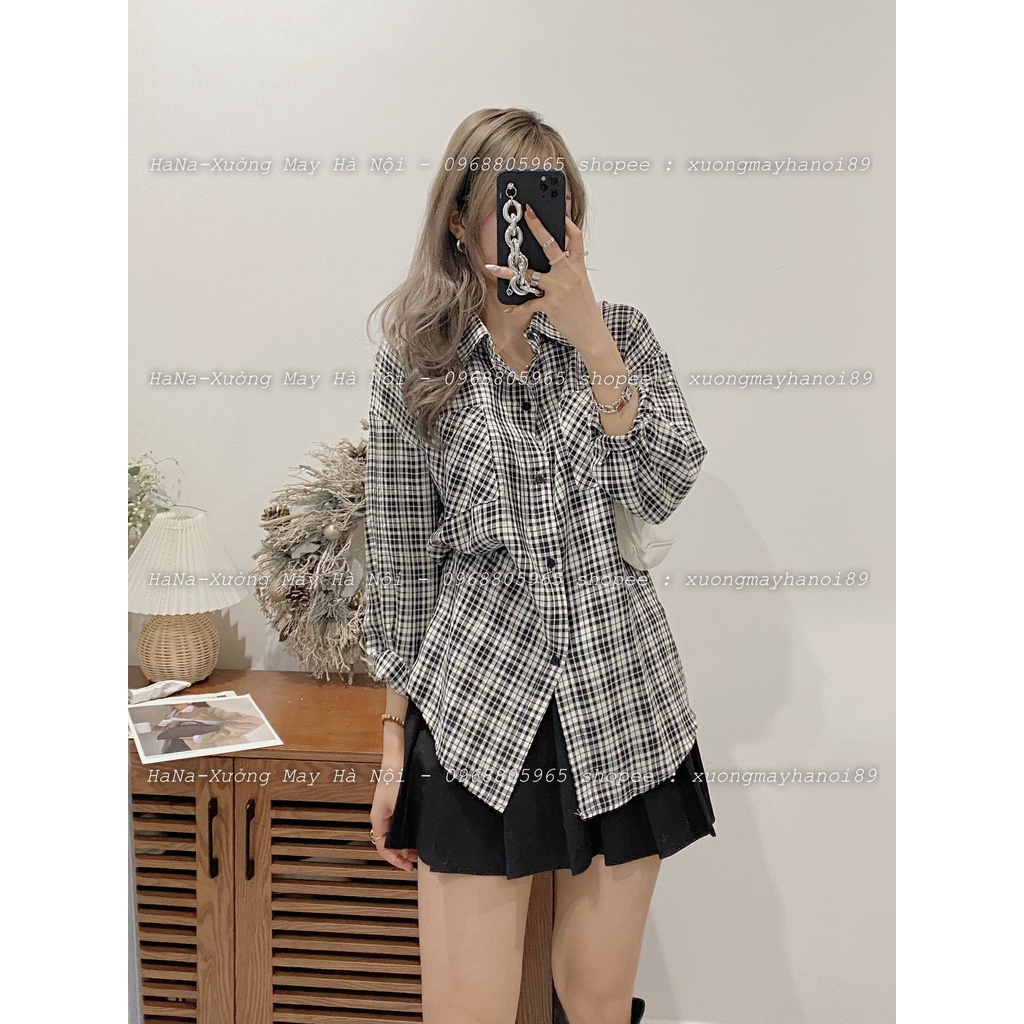[ÁO KIỂU] Sơ Mi Nữ Họa Tiết Kẻ Màu Vintage Tay Dài