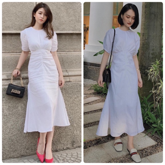 ĐẦM MAXI TRẮNG ĐUÔI CÁ NHÍU NGỰC