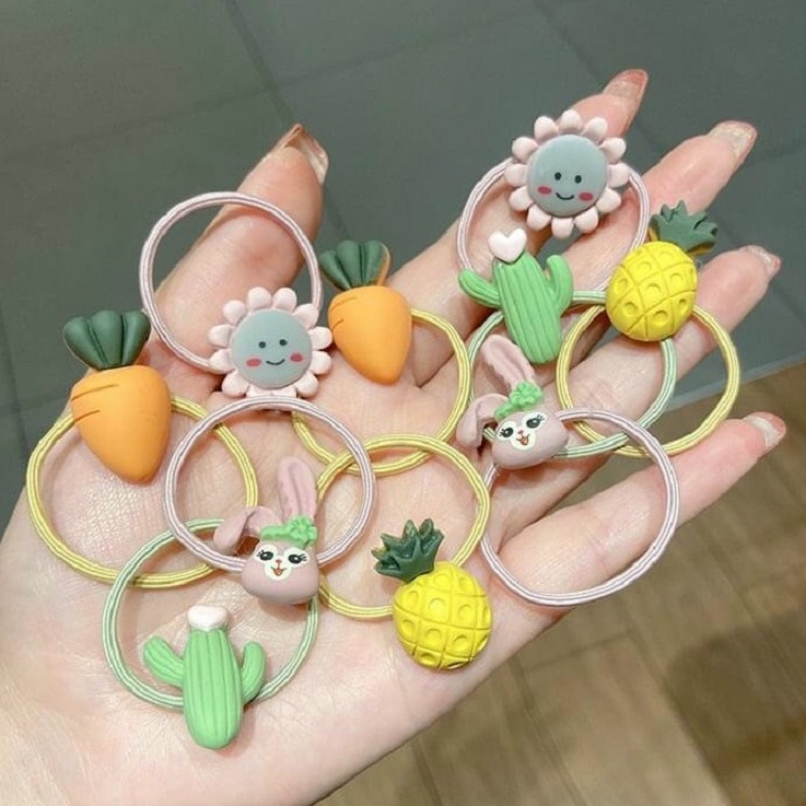 Dây Buộc Tóc Cho Bé Gái Set 10 Chi Tiết Hoạt Hình Dễ Thương