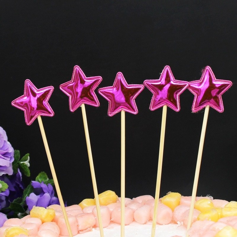 Set 5 Que Cắm Trang Trí Bánh Sinh Nhật Hình Ngôi Sao Năm Cánh Bằng Chất Liệu Da