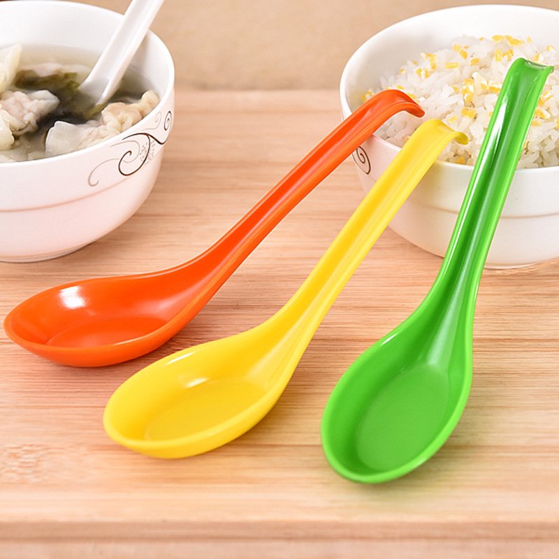 Muỗng cơm, soup cán dài bằng nhựa melamine nhiều màu cán móc chống trơn tuột