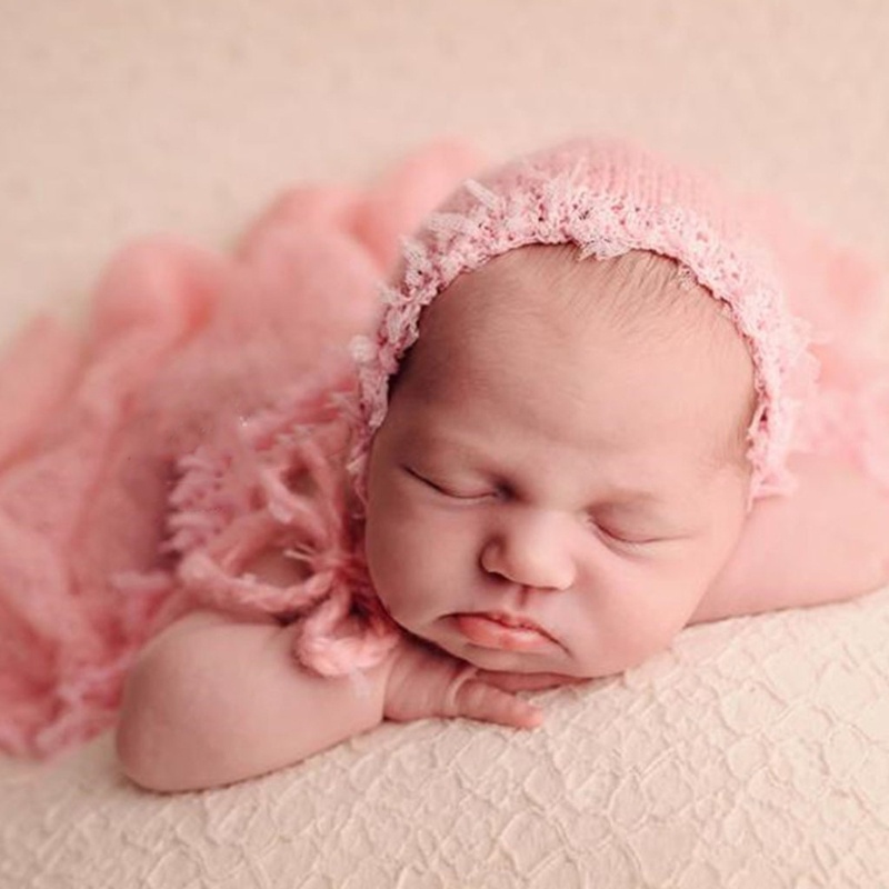 Bộ 2 Món Gồm Chăn + Nón + Khăn Quấn Mềm Mại Làm Phụ Kiện Chụp Ảnh Cho Bé Sơ Sinh