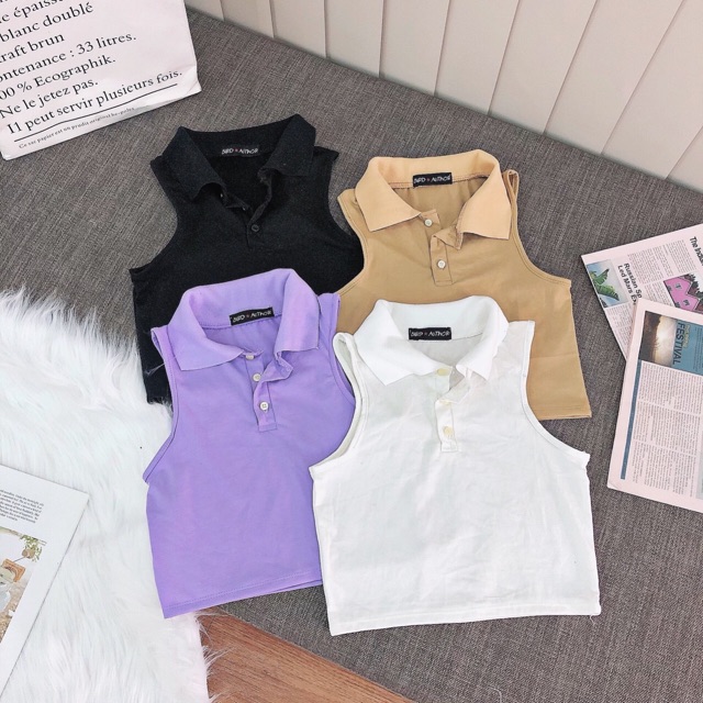 Áo balo cổ trụ basic, áo croptop nữ polo vải thun mềm mát - Colory Shop
