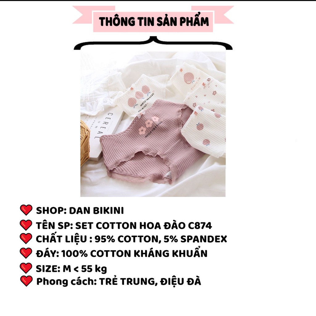 Quần Lót Nữ Cotton gân tăm Hoa đào viền ren mẫu C874