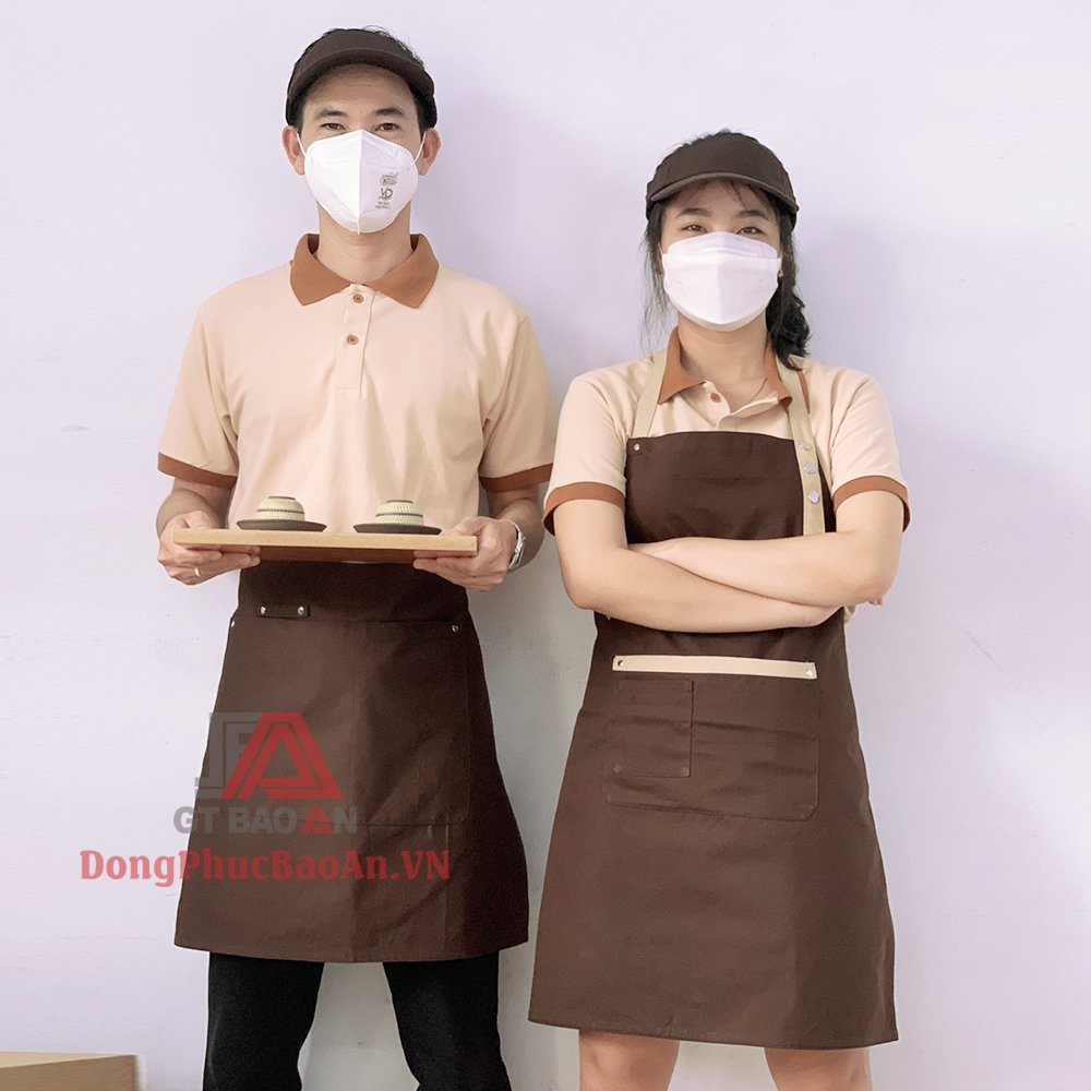 Áo Thun Polo Đồng Phục Màu Kem Bo Màu Bò Áo Thun Nam Nữ Vải Cá Sấu Phục Vụ Quán Cafe/Nhà Hàng