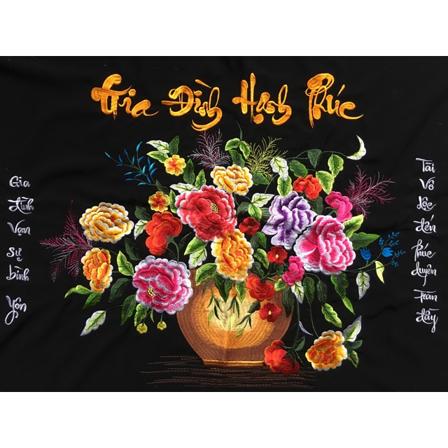 tranh bình hoa thêu máy vi tính