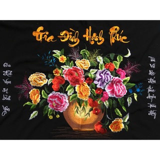 tranh bình hoa thêu máy vi tính