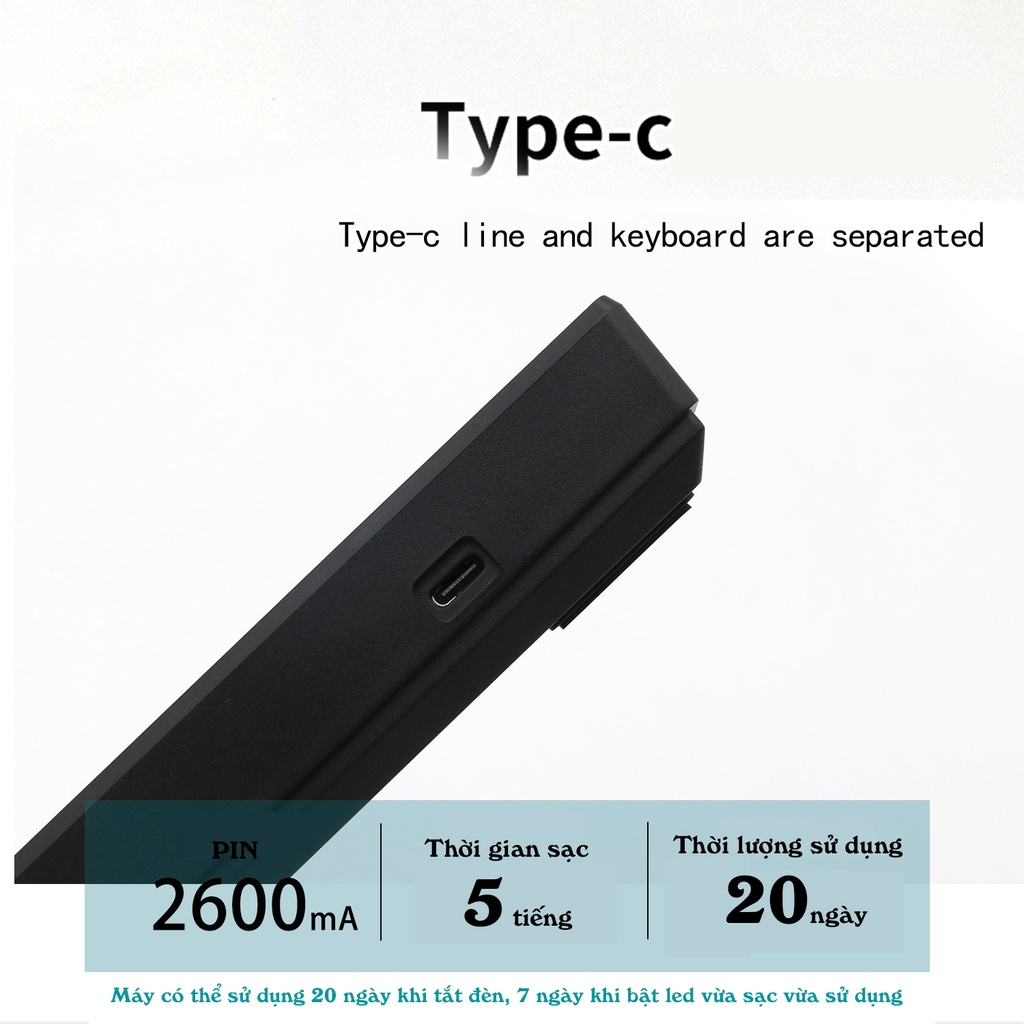 Kit bàn phím Sky61 không dây 2 mode kết nối bluetooth/type C led RGB