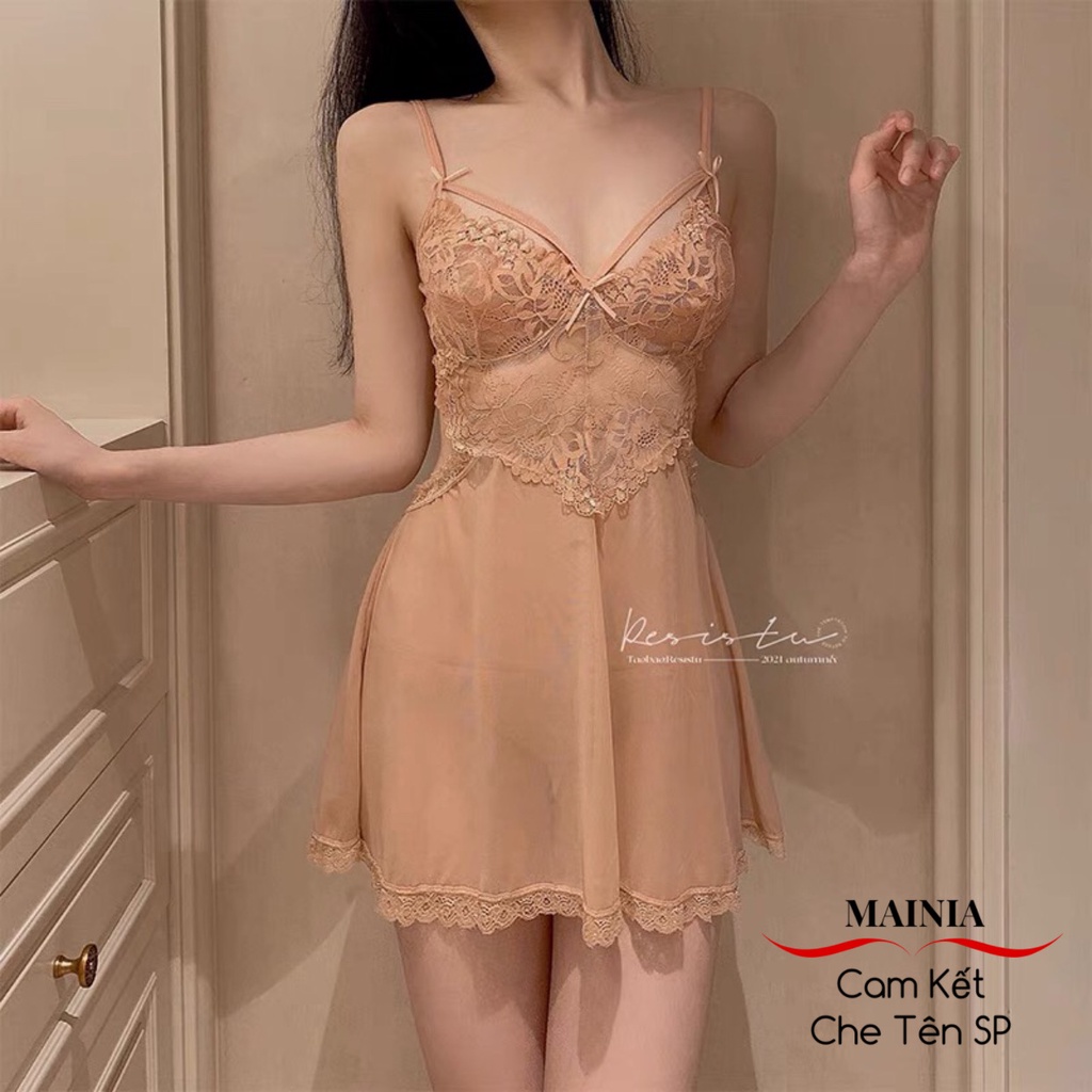 Đầm Ngủ Váy Ngủ Phối Ren Xuyên Thấu Hở Lưng Sexy Quyến Rũ Gợi Cảm Mainia Shop