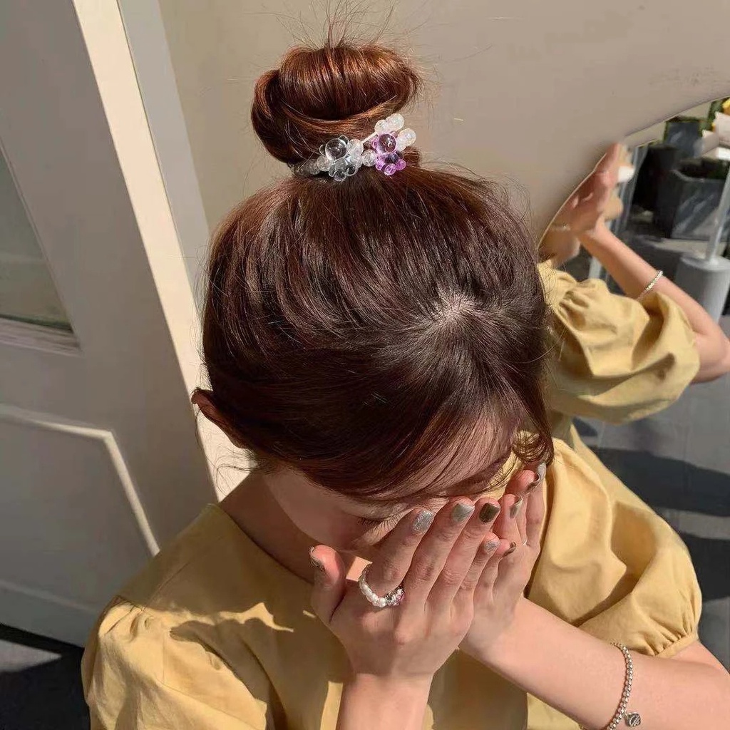 Dây Cột Tóc Đính Hạt Pha Lê Hình Gấu Hoạt Hình Màu Kẹo Dễ Thương Phong Cách Hàn Quốc Cho Nữ