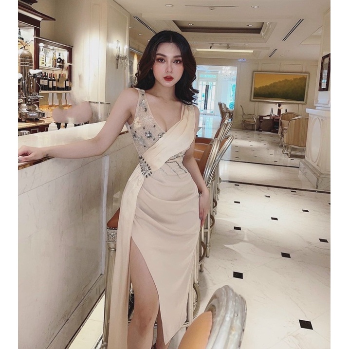Đầm xoè dự tiệc kết cườm đá sang trọng TRIPBLE T DRESS - size M/L - MS364V