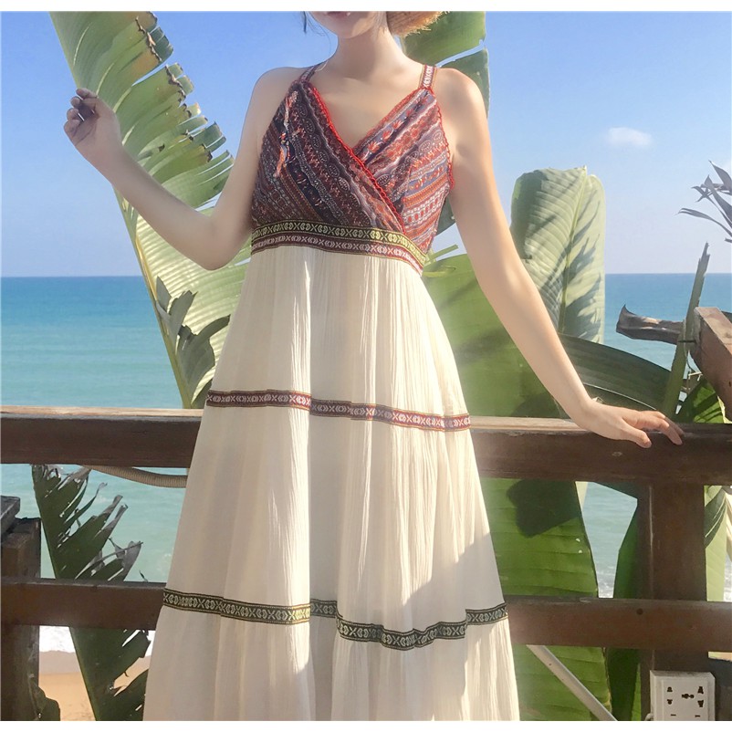 [SẴN] Váy maxi thổ cẩm mix chân trắng xòe | BigBuy360 - bigbuy360.vn