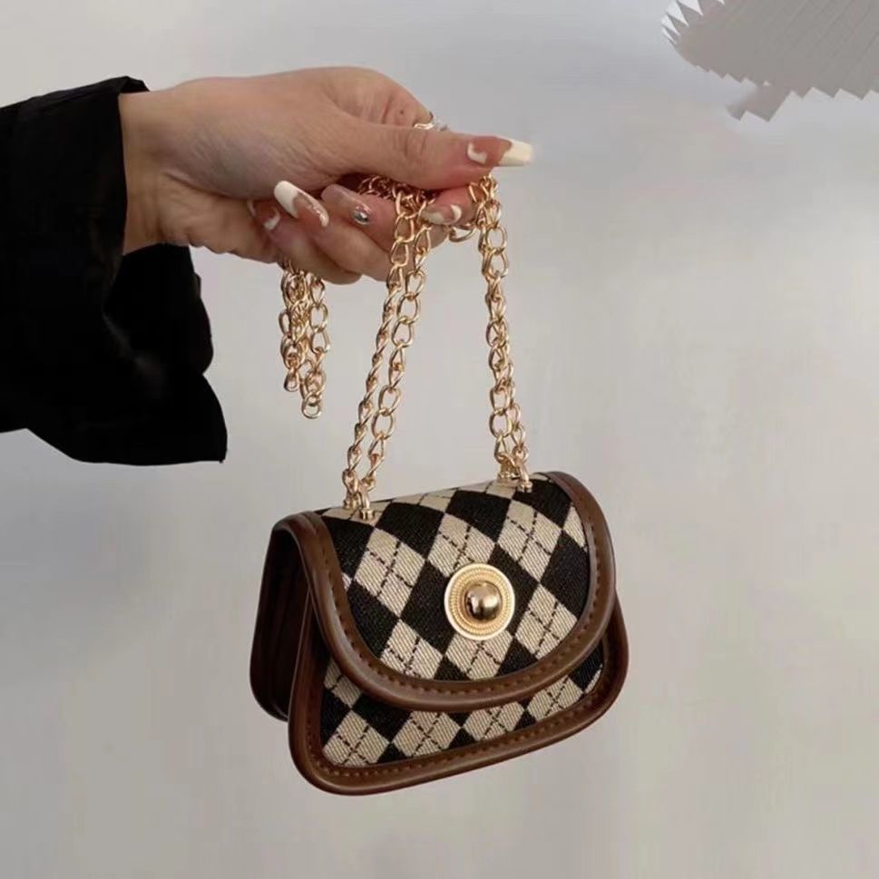 Túi đeo chéo mini dây xích caro túi hộp vuông cao cấp ins túi bao tử