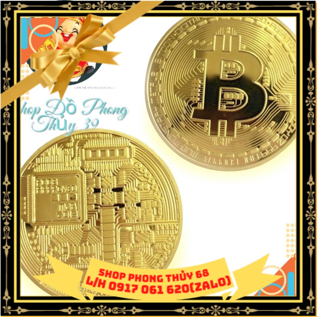 Đồng Xu BitCoin Lưu Niệm Mạ Vàng 24k Có Vỏ Nhựa Bảo Vệ Xu