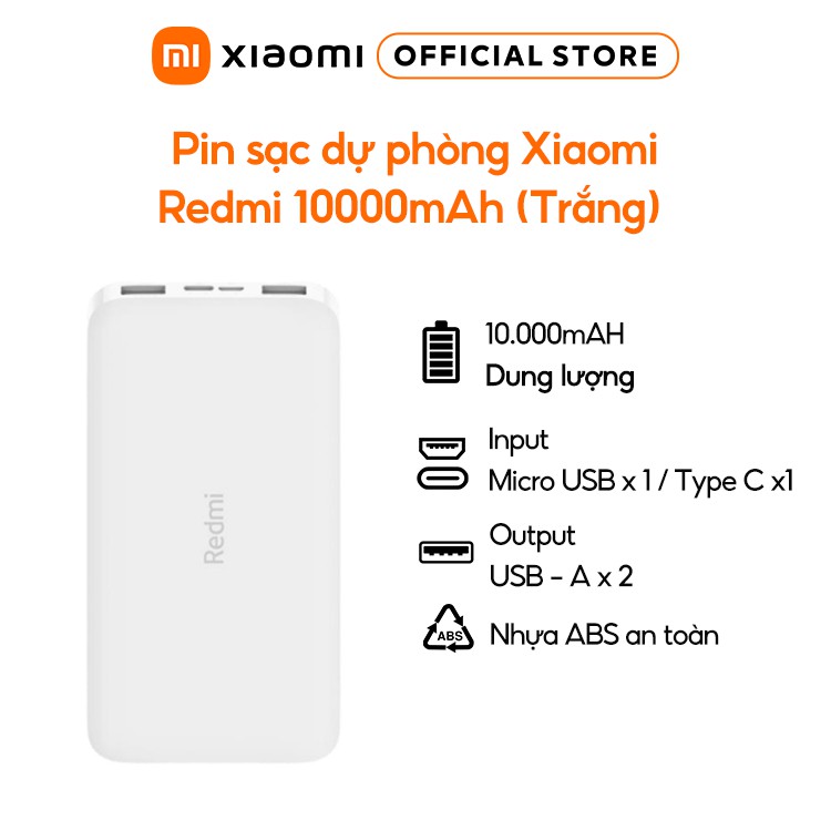 Pin sạc dự phòng Xiaomi Redmi 10000mAh - Hàng chính hãng