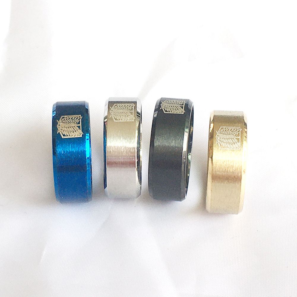 Nhẫn Thép Titan Không Gỉ Màu Đen In Hình Đôi Cánh 5 Màu Thanh Lịch Dành Cho Nam Và Nữ