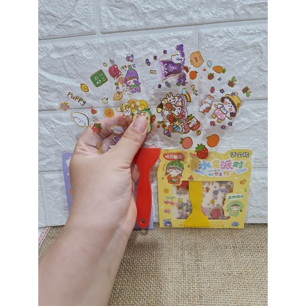 Bộ 3 tờ sticker chống nước tặng kèm cây đẩy/ miết sticker xinh xắn, mã DY-1095