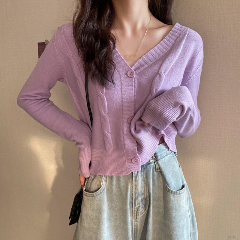 Áo khoác Cardigan tay dài thiết kế cổ chữ V phong cách Hàn Quốc