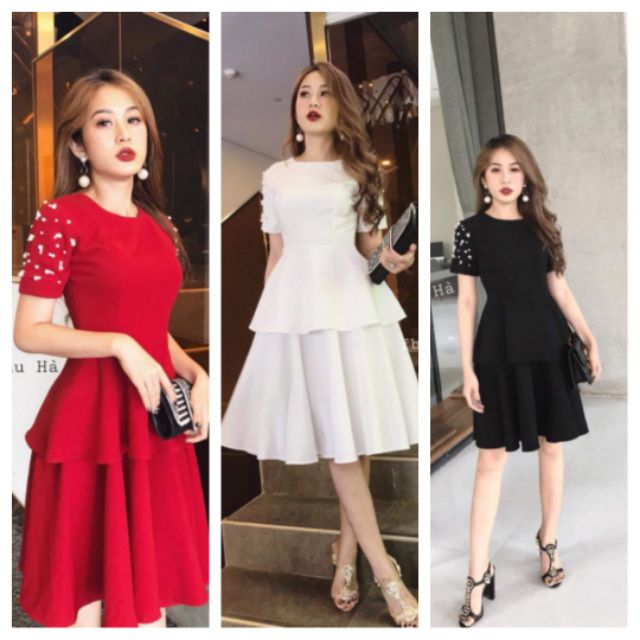 Đầm 2 tầng tay đính cườm