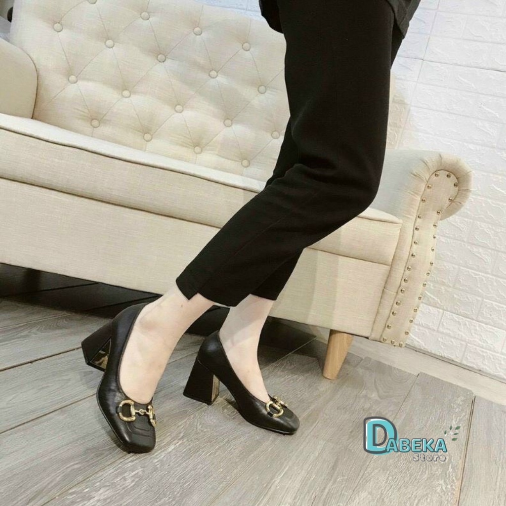 Giày Cao Gót Khuy Ngang Đế Vuông Thời Trang Công Sở Cao Cấp - Giày Gc Mũi Vuông Đế Mạ 7P Sang Chảnh - Dabeka - G007