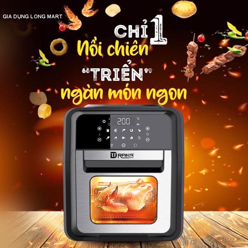 Lò nướng đa năng 2 Trong 1 Điện Tử RAIKA 12L, Công xuất 1900W, Kiểu dáng hiện đại, Hàng chính hãng, Bảo Hành 12 Tháng