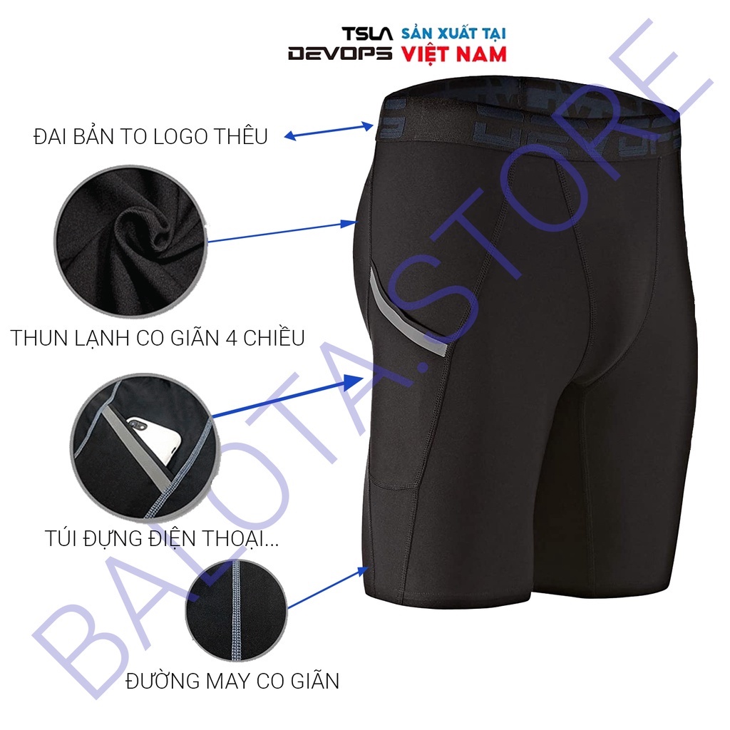 [ Hàng Hot ] Quần legging nam ngắn Devops CÓ TÚI form ôm lưng thun cao bó cơ combat tập gym chơi thể thao đá bóng yoga