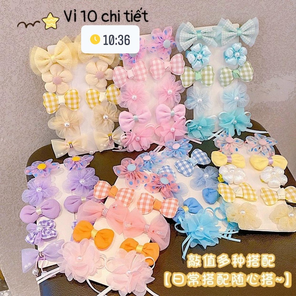 SET 10 KẸP TÓC HOA REN CÔNG CHÚA SIÊU XINH CHO BÉ