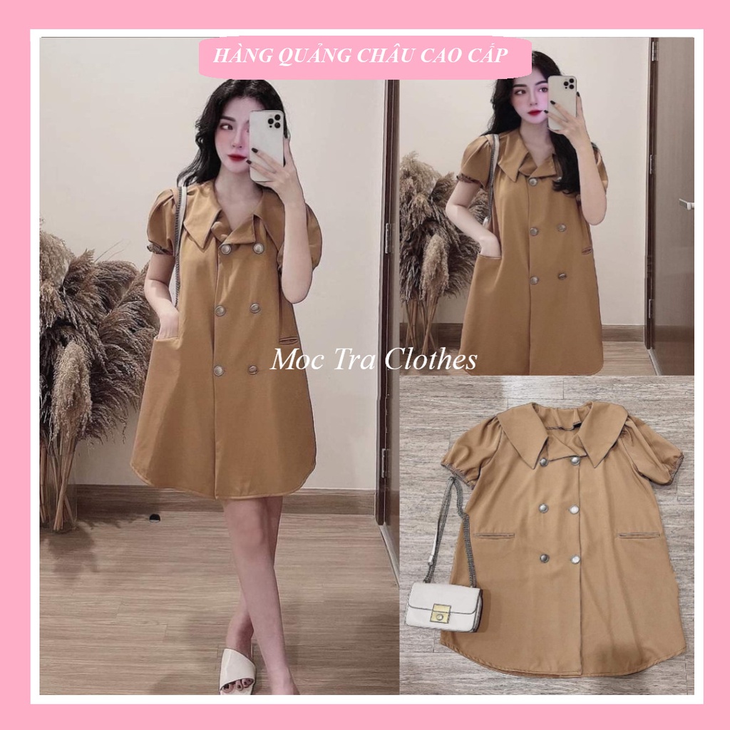 Váy suông babydoll Quảng Châu thiết kế cổ vest tiểu thư siêu xinh, Đầm xuông nữ dáng ngắn rẻ đẹp trẻ trung