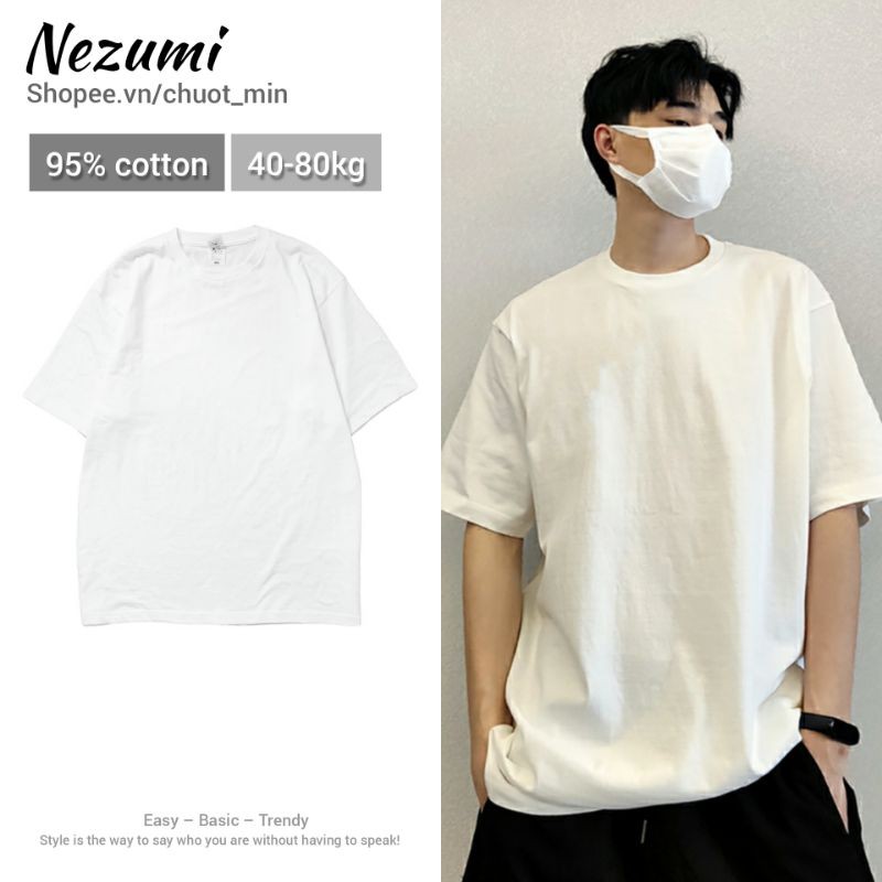 (Sẵn trắng, đen) Áo thun unisex nam nữ, áo phông basic trơn trắng đen cotton 95%