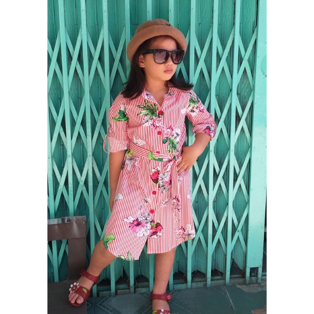 Đầm sơmi sọc hoa văn sise :8  cho bé từ 27kg đến 30kg