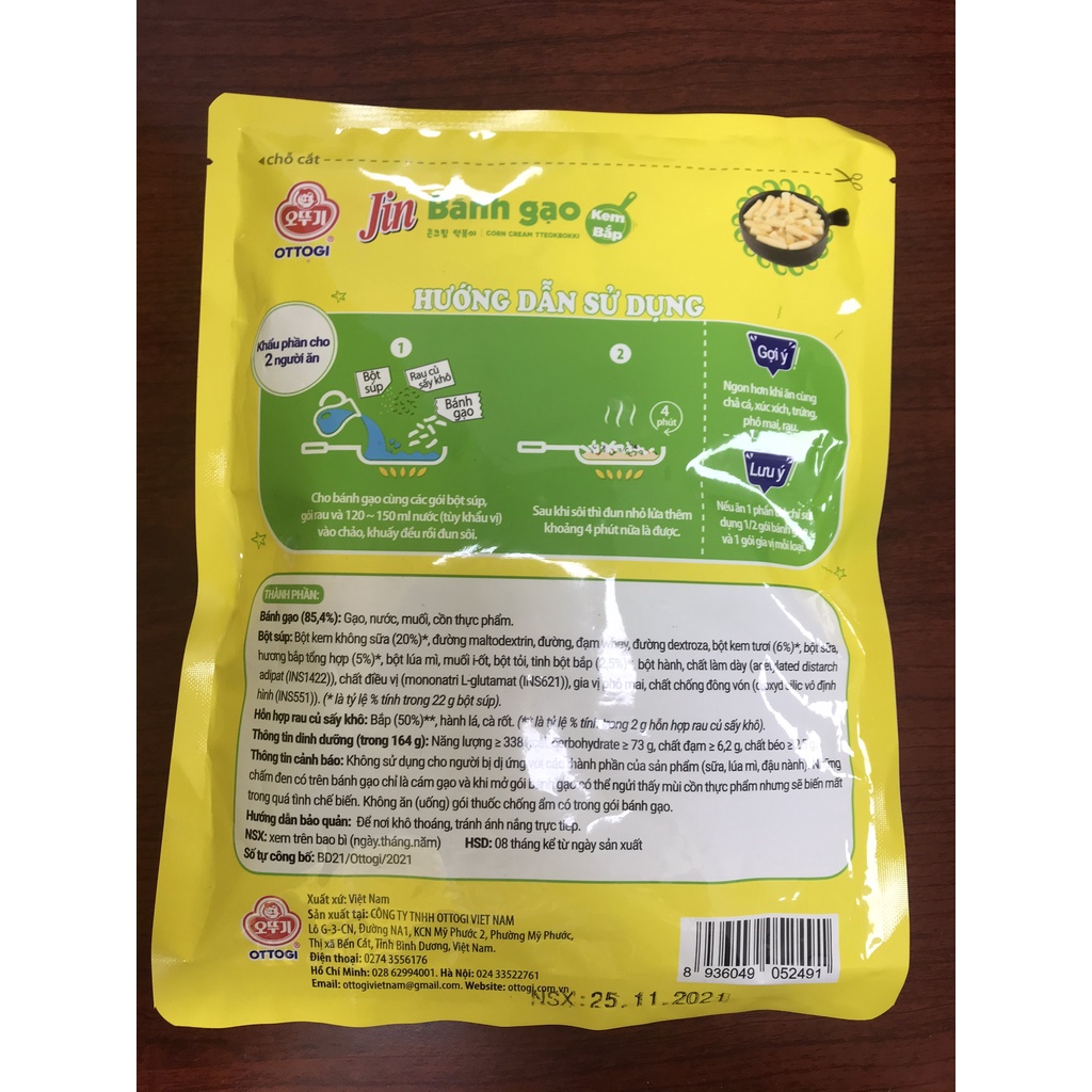 [GIẢM SỐC]Bánh gạo Ottogi Jin kem bắp gói 164g