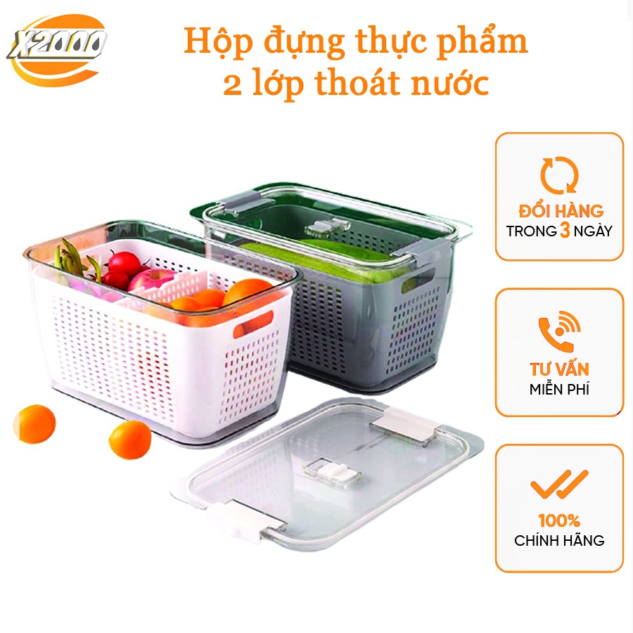 Hộp Chia Ngăn Có Lỗ Khóa Thoát Khí, Thoát Nước Dễ Dàng Bảo Quản Rau Củ