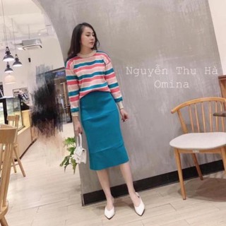 ♥️ Sét áo len kẻ + chân váy xanh siu đẹp nha♥️