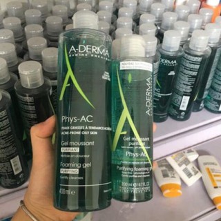 [Size 200ml/400ml] Sữa rửa mặt cho da dầu mụn, nhạy cảm Aderma Phys-Ac Purifying Foaming Gel