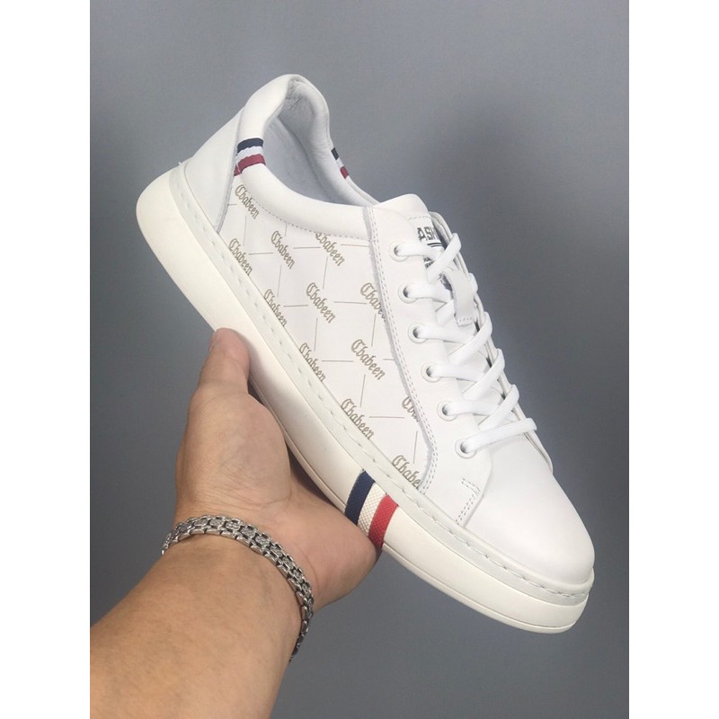 giày thời trang nam đế bằng da in chữ dây buộc prada
