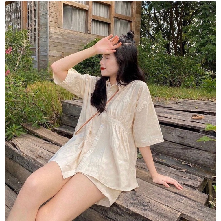 Áo Sơ Mi Vạt Lệch Tay Lỡ Dáng Babydoll Dành Cho Nữ