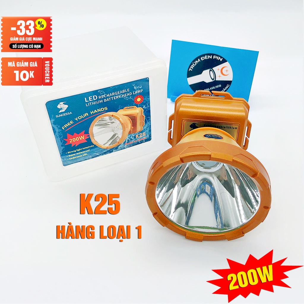 Đèn pin đội đầu SUNCESSA  K25 LED 200w siêu sáng chiếu xa chống nước ánh sáng Vàng và Trắng đèn đeo đầu soi ếch dã ngoại | BigBuy360 - bigbuy360.vn
