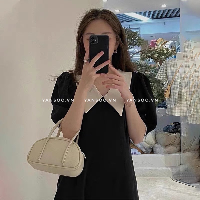 Váy thô cổ sen dáng dài tay ngắn chất thô mềm phong cách Hàn Quốc by YANSOO