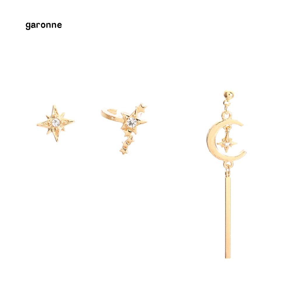 Set 3 khuyên tai hình trăng và sao phối đá nhân tạo thời trang cho nữ