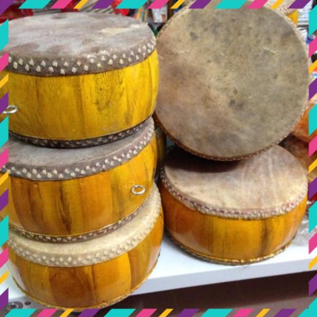 Trống gỗ mít da trâu kèm dùi,trống (đk 16cm; 20cm; 25cm cao10-> 14cm)