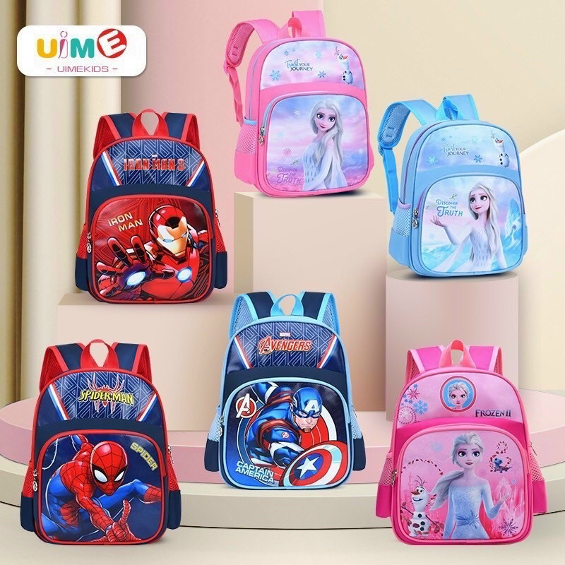 Balo cho bé, Ba lô Mẫu Giáo Nhà Trẻ cho bé trai bé gái, họa tiết siêu Anh hùng, Công chúa