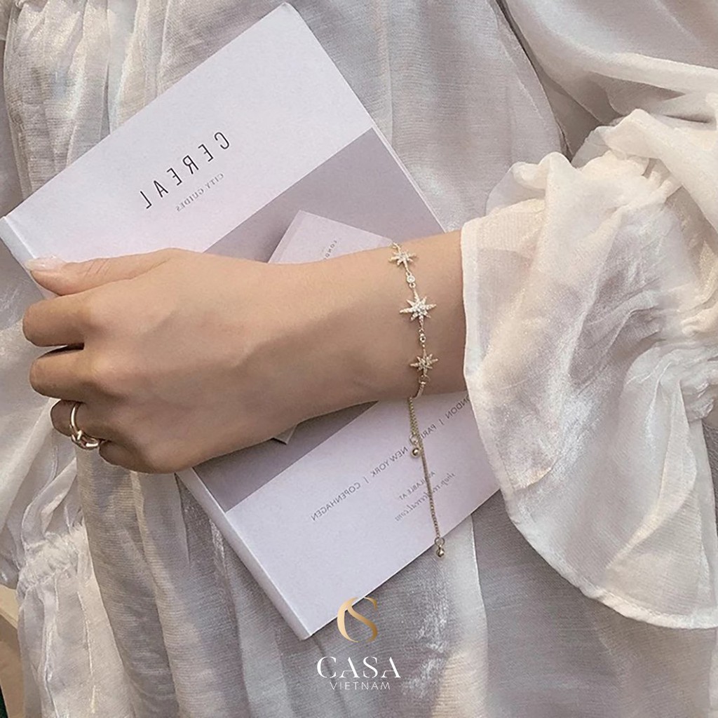 CASA Lắc tay Bạc 925 Hình ngôi sao có đính đá cho nữ CASAB001